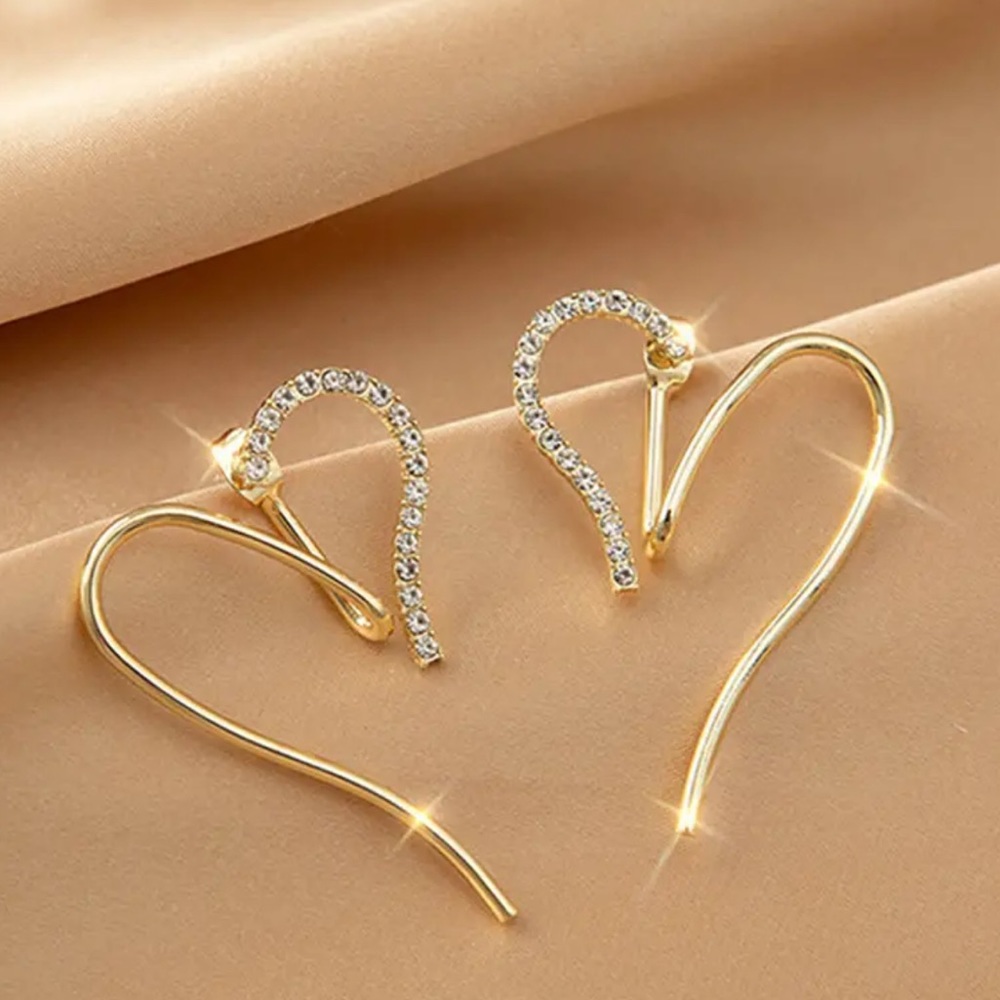 NEW Gold 14k diamond Heart Modern Earrings - Picture 2 of 7